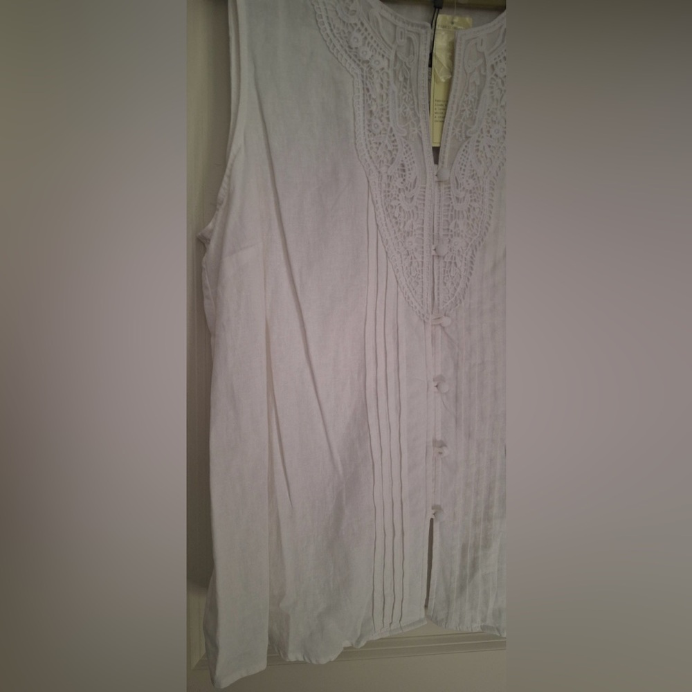 Rose & thyme Elegant White linen rayon Sleeveless Top 1x seacore beach summer - Picture 3 of 11